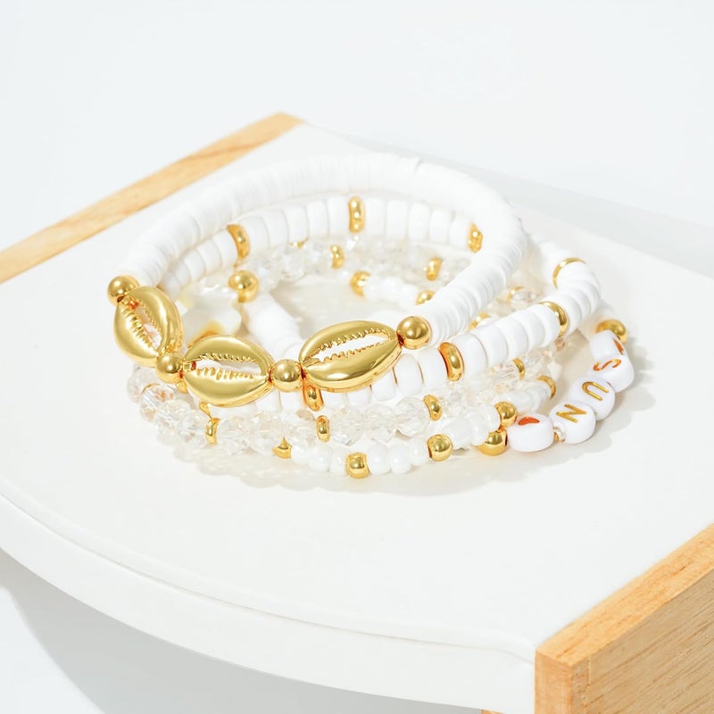 Aigrnc Boho Beaded Stretch Bracelets For Women Stackable Crystal Gold Plated Beaded Bracelets Set Trendy Handmade Friendship Braeclet Jewelry Gifts - Image 1